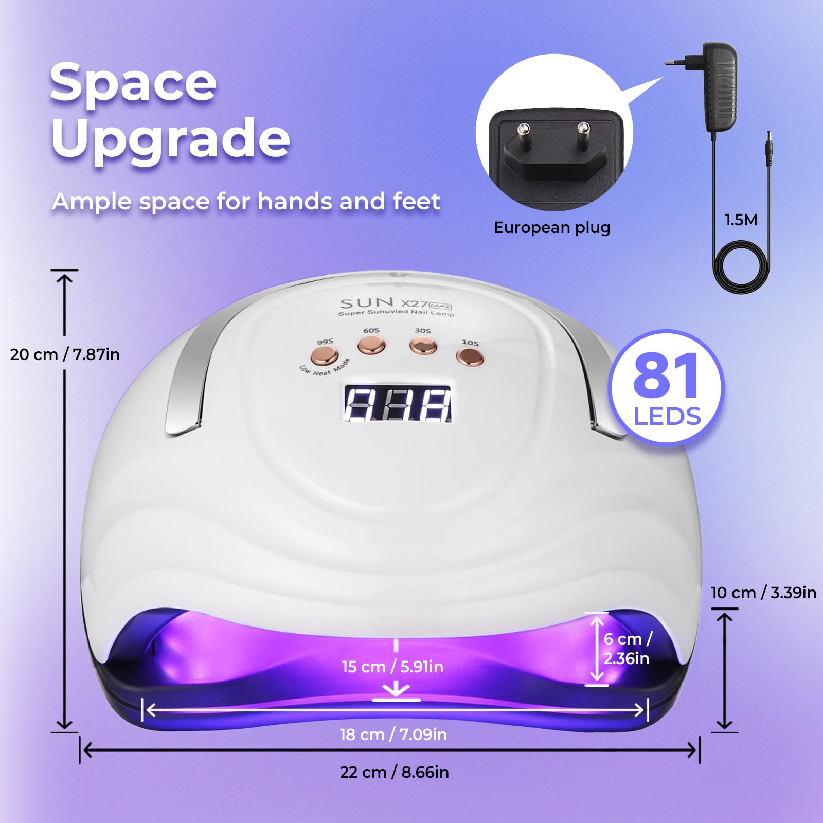 Lámpara UV LED Uñas 380W Profesional, 81 LEDs Cura Rápida, Secador de Uñas con Sensor Automático y Pantalla LCD, para Uñas Semipermanentes Gel en Casa y Salón