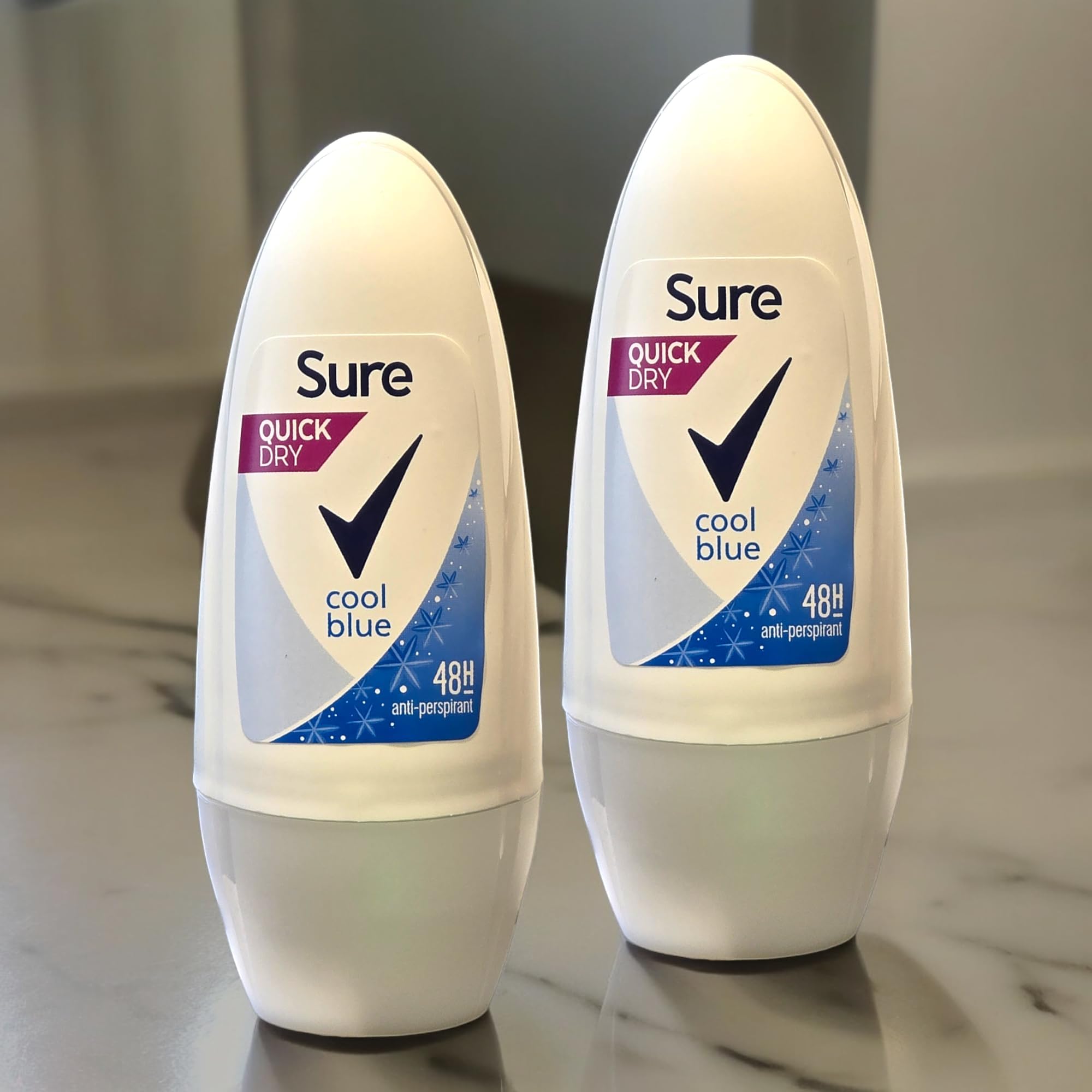 2 x 50ml Sure Women Cool Blue Roll-On Antiperspirant Deodorant: Fast Drying 48h Anti-Perspirant with Cool Blue Body Responsiveness and 0% Alcohol(Total 100ml)