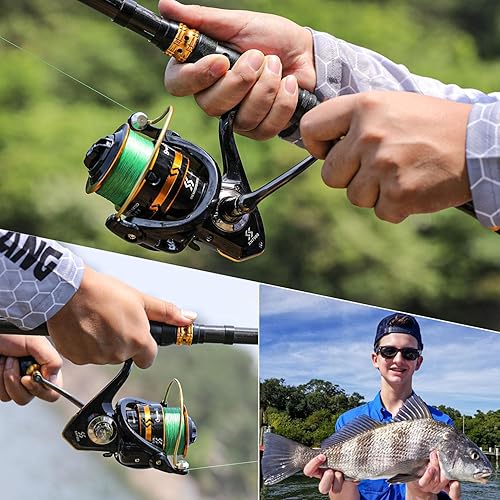 Vista 14 de Sougayilang Carretes giratorios ligeros ultra suaves potentes carretes de pesca rojo y azul y dorado B-Rojo