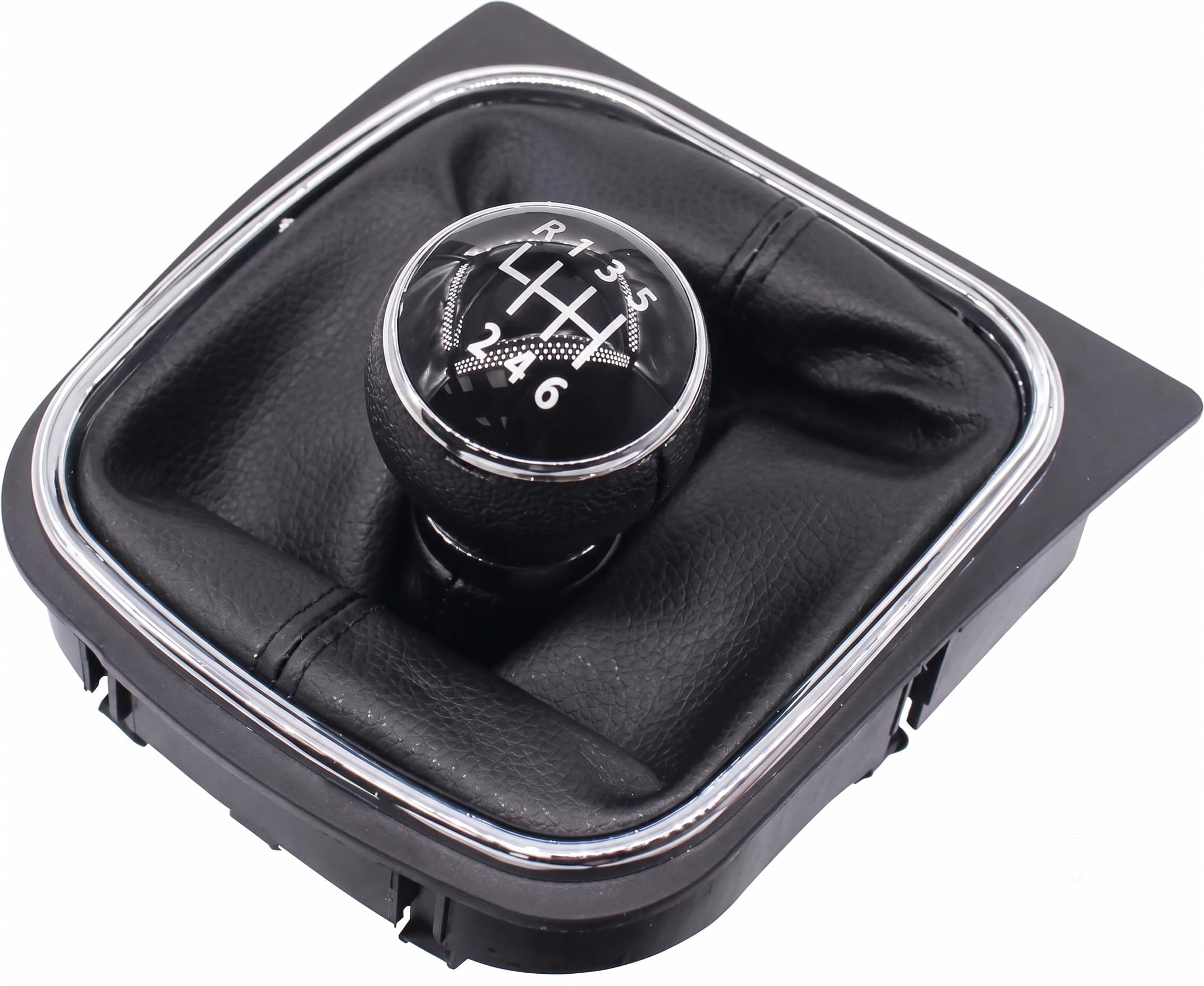 Premium Leather Gear Lever Knob with Boot Cover for Jetta Black with Chrome Finish 6 Gear-image-24