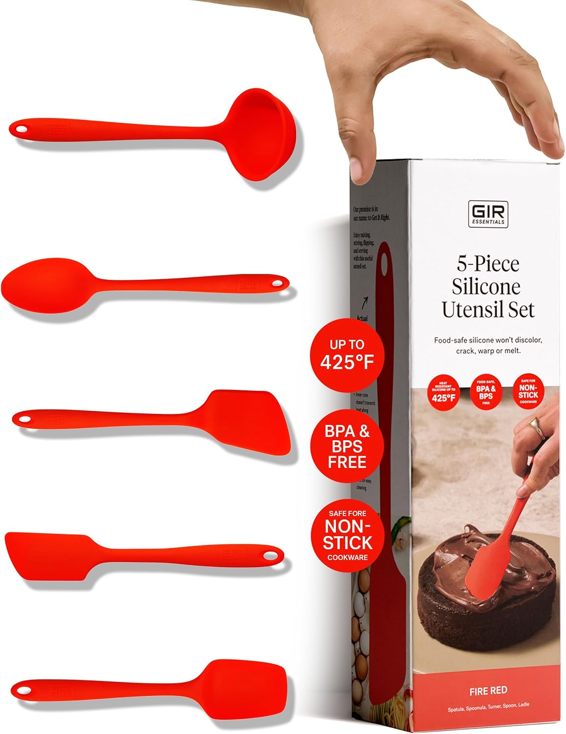 GIR: Get It Right 5-Piece Silicone Essentials Kitchen Utensils Set – Ladle, Spatula, Flip, Spoon & Spoonula – Non-Toxic Cooking Utensils for Nonstick Cookware, Cooking and Baking – Fire Red GIR: Get It Right 5-Piece Silicone Essentials Kitchen Utensils Set – Ladle, Spatula, Flip, Spoon & Spoonula – Non-Toxic Cooking Utensils for Nonstick Cookware, Cooking and Baking – Fire Red
