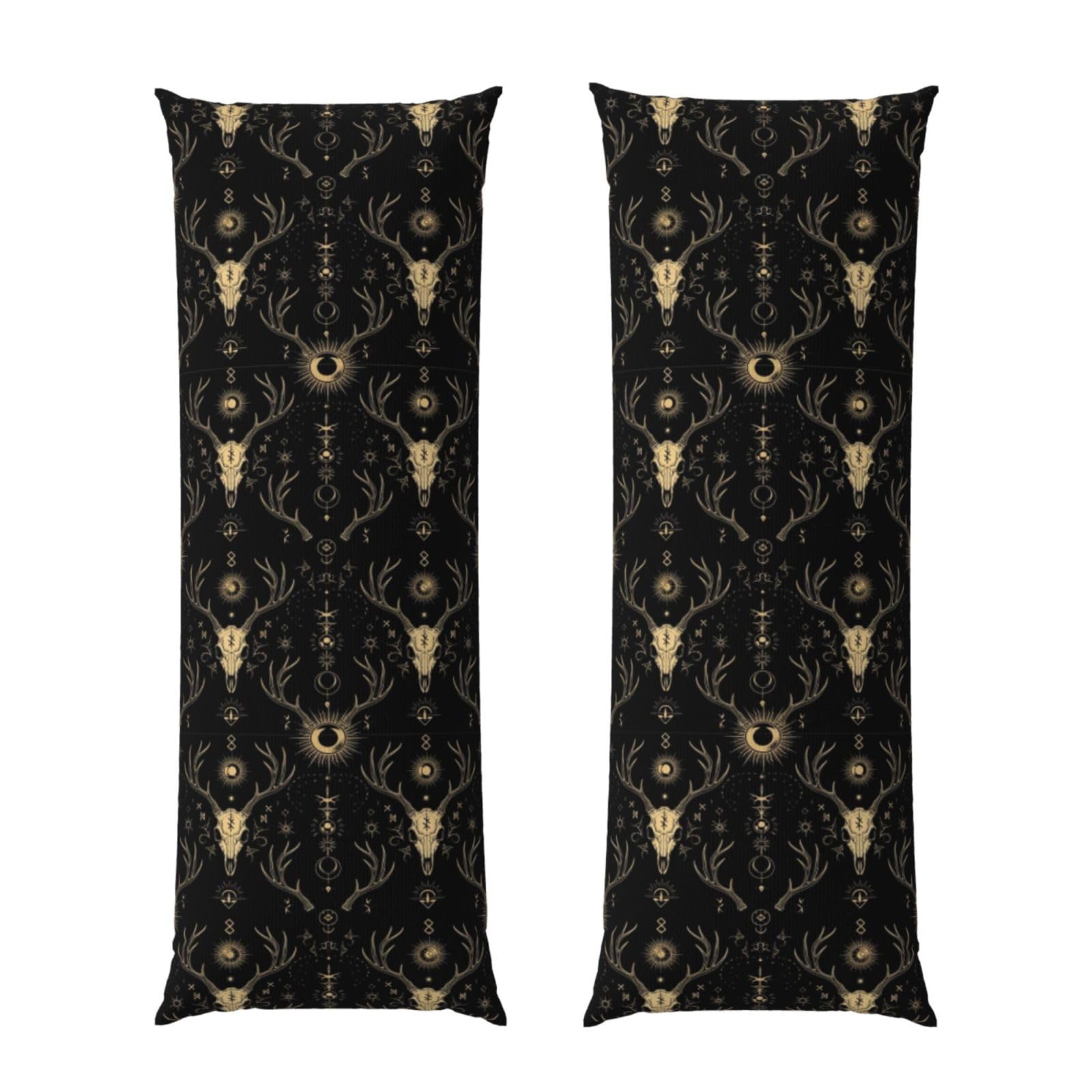 Body Pillowcase 20x60 Sun Moon Goth Hunting Camo Deer Skull, Soft Velvet Pillow Cover with Hidden Zipper, Wrinkle Resistant Cushion Case for Bedroom Home Sleeping