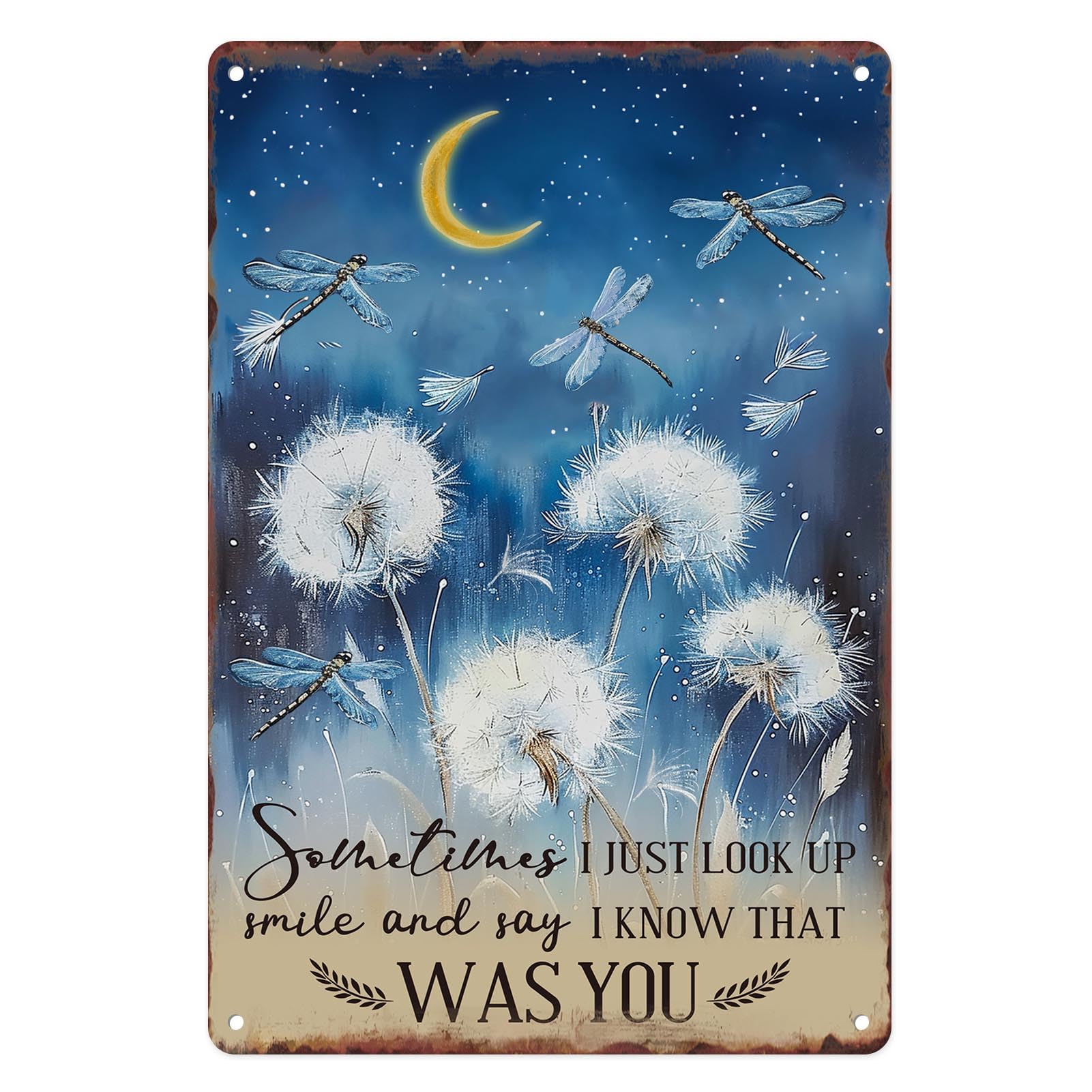 Dragonfly Dandelion Inspirational Tin Sign, 8x12"