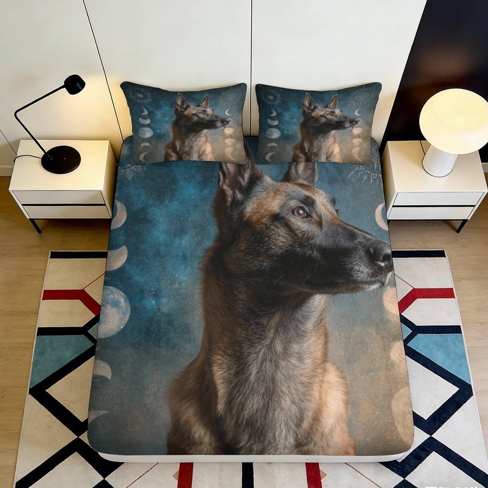 3D Printed Belgian Malinois Fitted Sheet Microfiber Dog Art Mattress Cover for Bedroom Guest Room Decor Washable 90x200x25cm