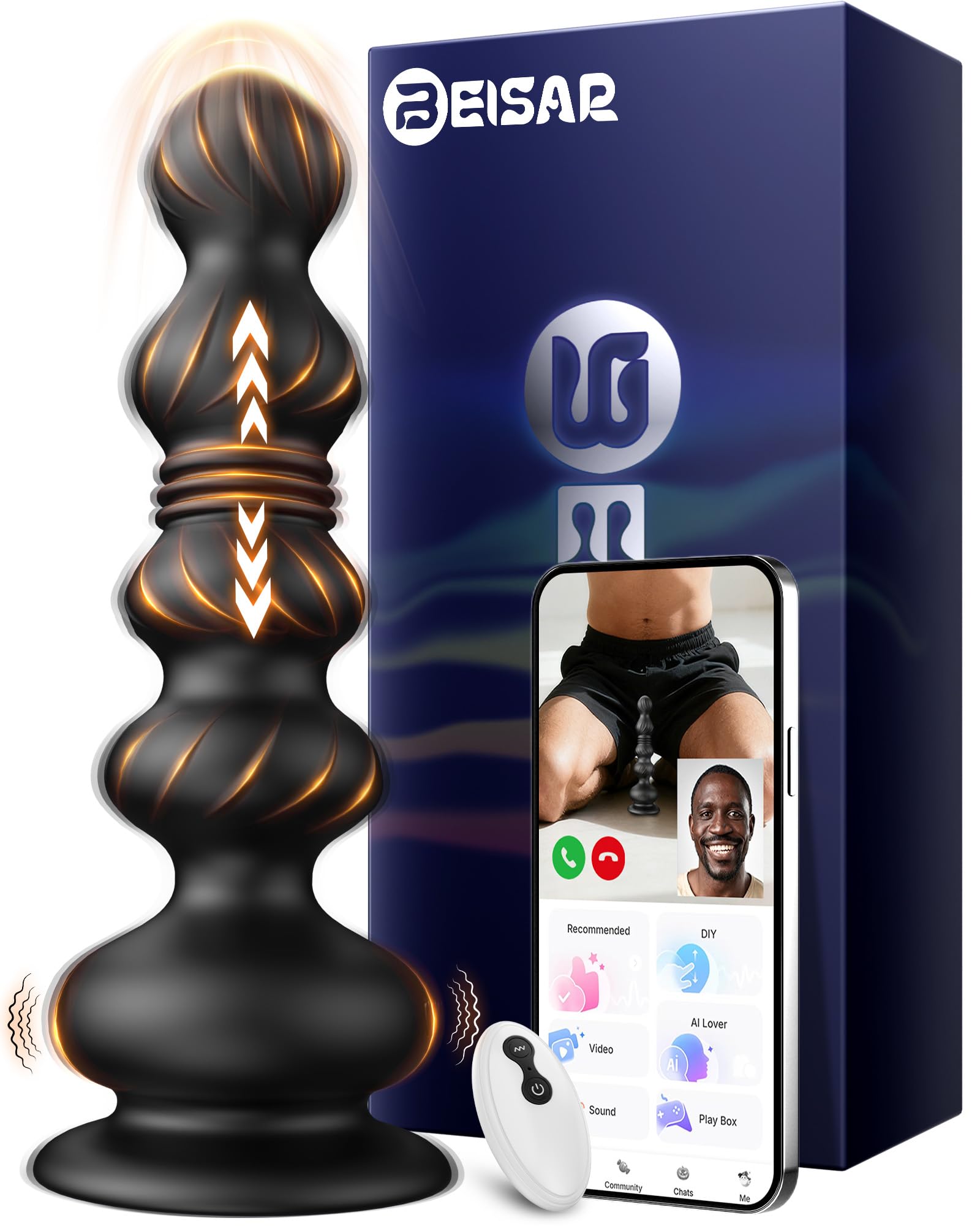 Thrusting Anal Beads Prostate Massager, BEISAR Anal Vibrator Anal Toys Butt Plug 10 Vibrating Thrusting Anal Plug Male Sex Toys for Men Women Adult Toys Gradual Bead Anal Trainer App S&amp;M Whips