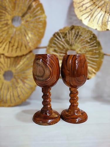 Miniatura 5 de Juego de 2 copas de vino de madera hechas a mano, cáliz rústico natural, vasos de madera ecológicos para comunión, tostadas, fiestas y decoración de