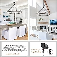 Vista 4 de Lámpara de araña de rueda negra de 38 pulgadas, 12 luces de araña grande de granja rústica, lámpara colgante redonda, lámparas colgantes de techo