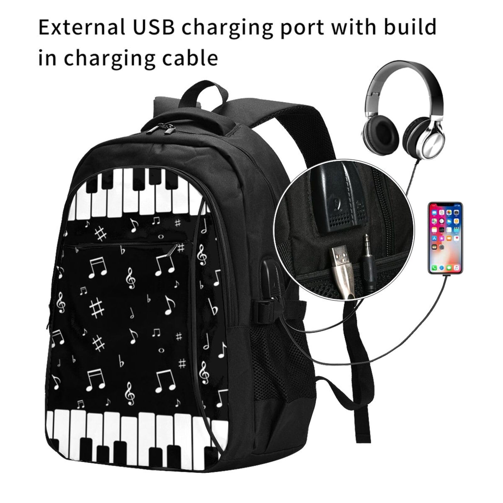 InOmak Musiknoten Klavier, Reiserucksack, Freizeitrucksack, Schulrucksack, Laptop-Rucksack für Damen und Herren