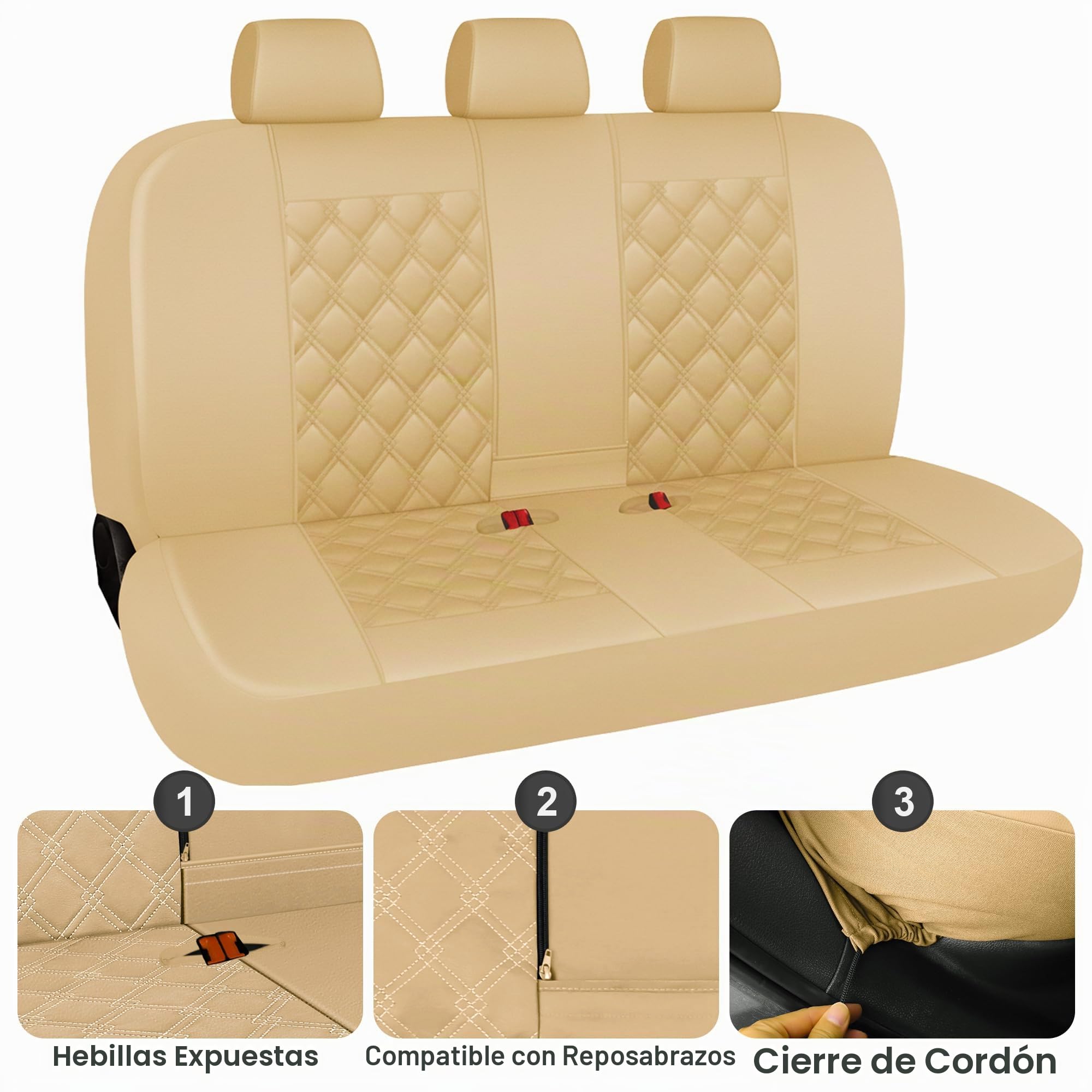 CAROMOP Juego Completo de Fundas de Asiento de Coche de Cuero de Lujo, Protectores de Asiento Impermeables con Fundas de Asiento de Banco Dividido para Autos, Fundas Interiores universales para