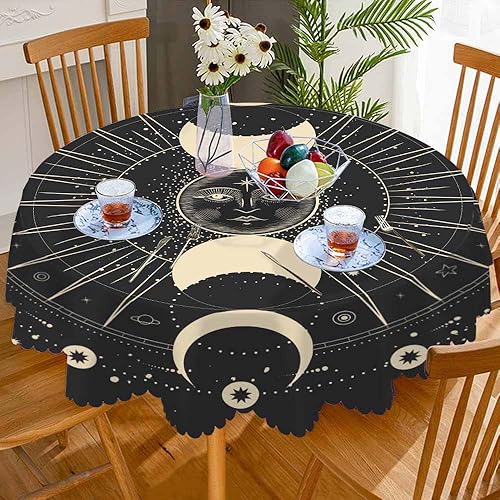 Miniatura 3 de AOYEGO Mantel redondo de luna y sol, 60 pulgadas, estrellas, galaxia, signos del zodiaco, luz de luna, astrología esotérica y ciencia de la