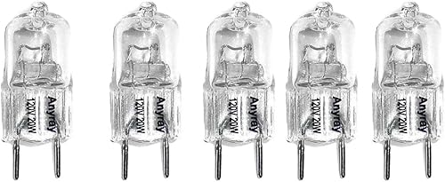 Anyray (5) Paquete de bombillas de repuesto 120 V 20 vatios para microondas WB08X10050 20W