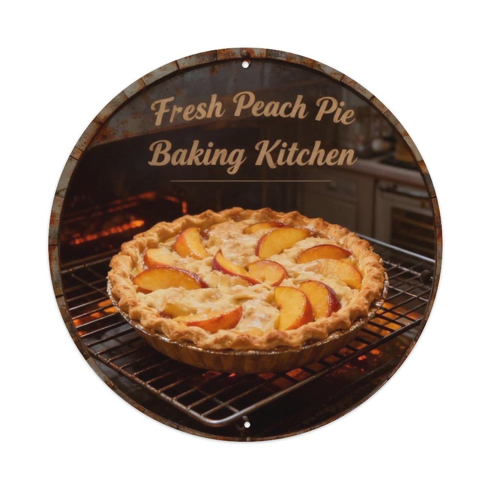 Fresh Peach Pie Baking Kitchen Metal Tin Sign Plaque