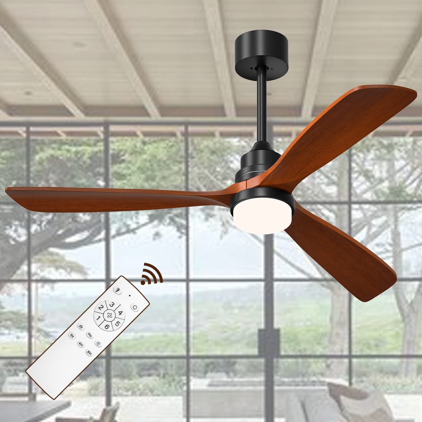 Ghicc 52'' Ceiling Fan with Light Remote Control Modern 3 Wood Blade Ceiling Fans with Lights Noiseless DC Motor
