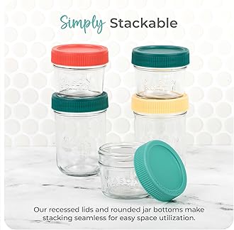 Mason Bottle - Glass Mason Jars for Breast Milk Storage - Wide easy to clean design, dishwasher and Freezer safe (4 and 8 oz Jars (Set of 8))