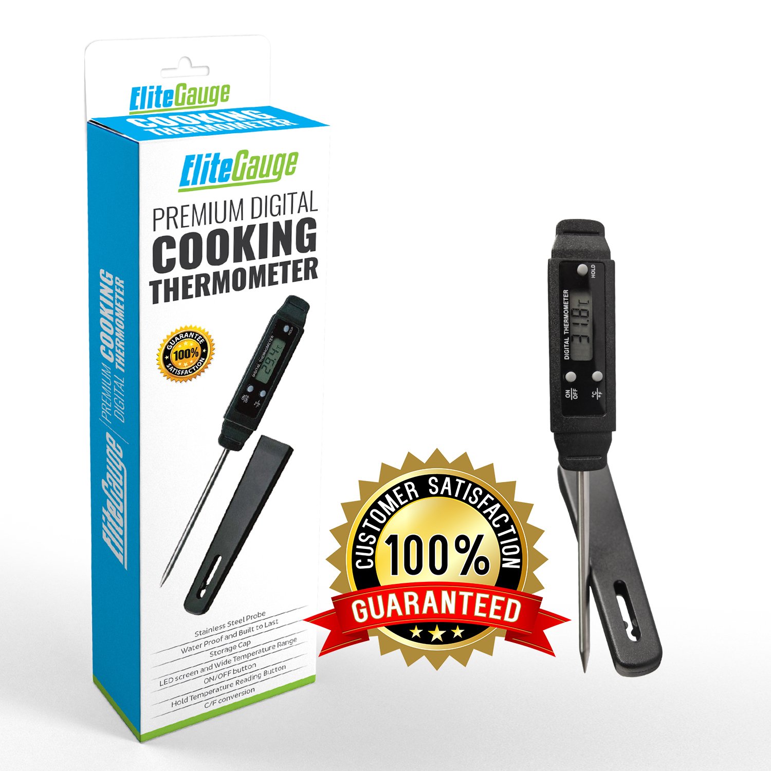 EliteGauge Digital Cooking Thermometer - Best For Cooking Food, Grilling Meat, Baking Pastries. - Comes With Storage Cap and Battery. Makes A Great Gift
