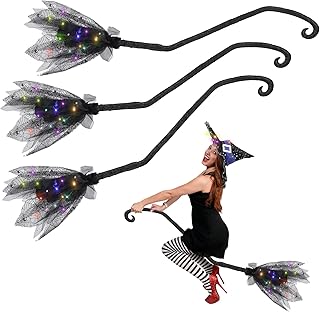 3 Pcs Halloween Lighted Witch Broom Plastic Lighted Witch Broomstick Light up Broomstick Glowing Costume Accessories for Cosplay Broom Props Dress up Halloween Party Decorations, 3 Colors