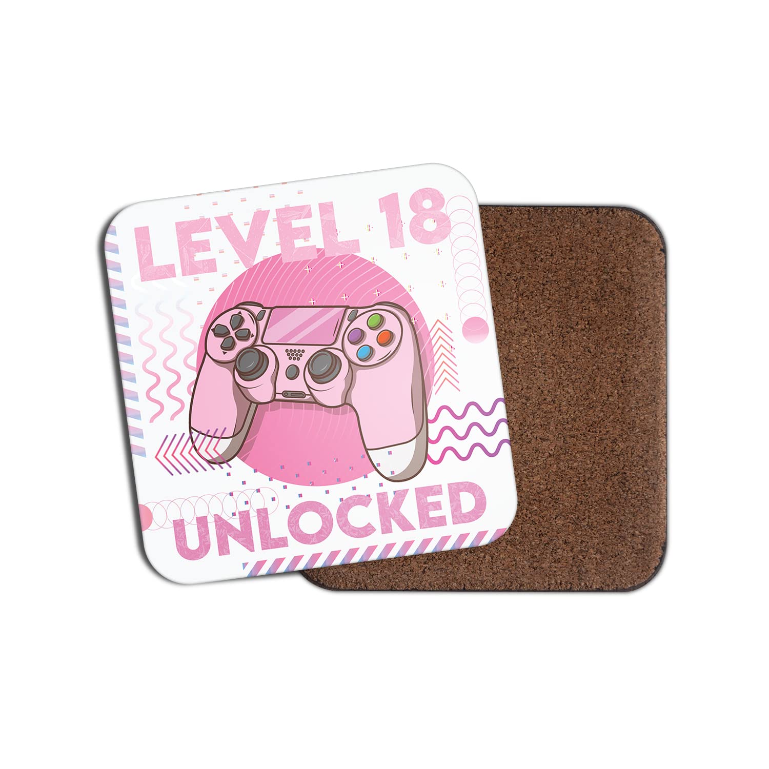 Dv Design Girls Multicolor Square Single Coaster - Gamer Birthday 18 18Th Eighteen Eighteenth Level Unlocked Gaming Game Y Pink Controller Women Teen Teenager Gift #78633