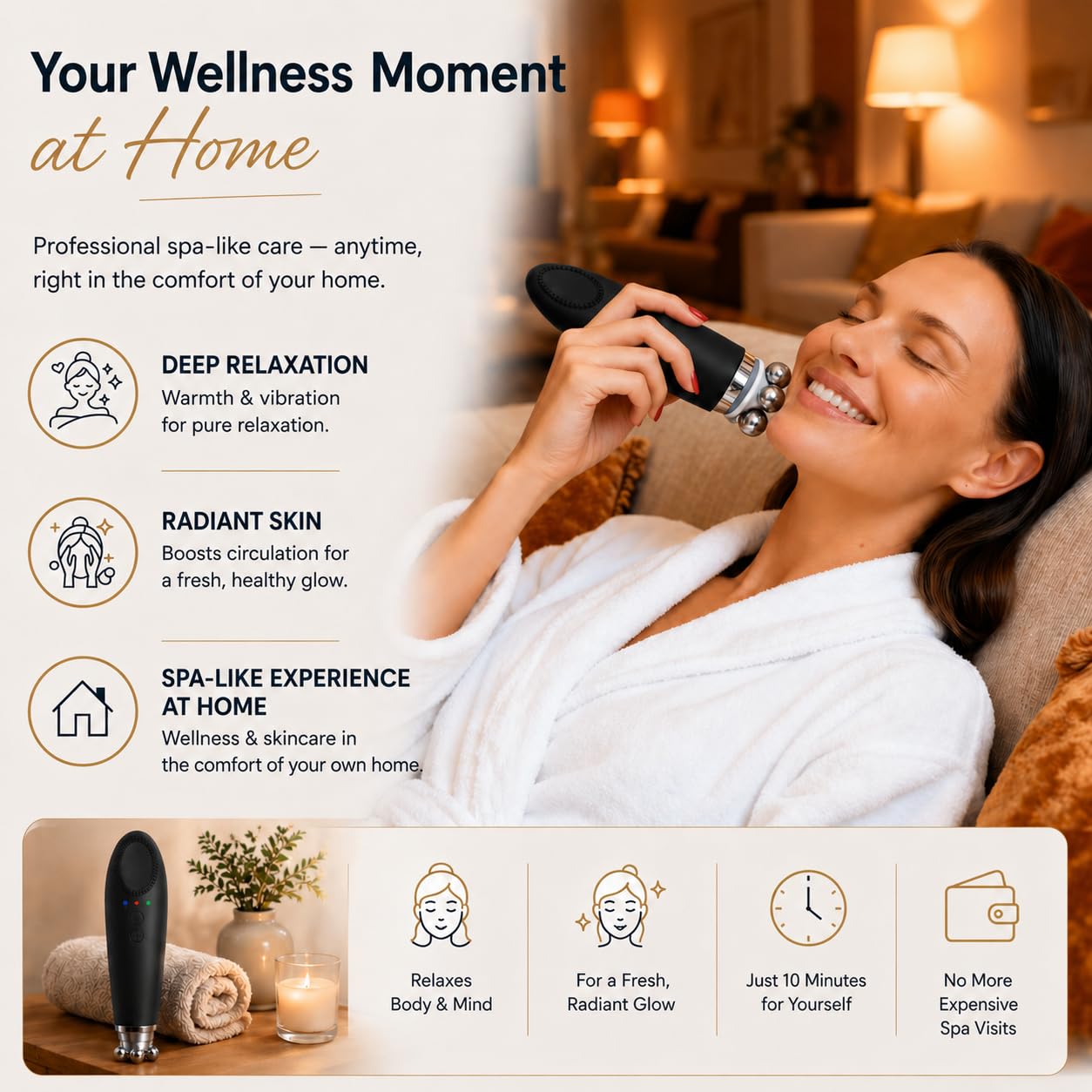 6-in-1 Facial Massager & Cleansing Brush, Electric Face and Neck Massager with 4 Interchangeable Heads, Rechargeable Skincare Device for Facial Massage, Deep Cleansing & Daily Care