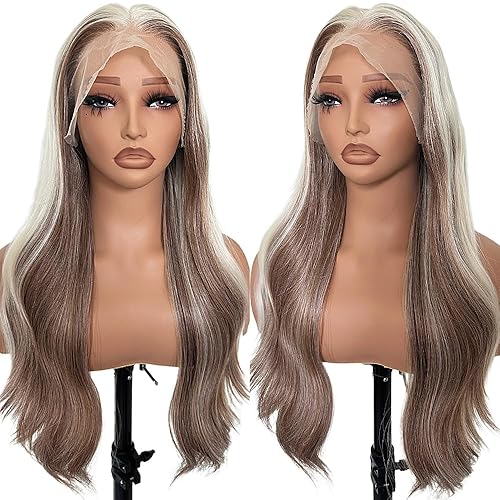 Matoru Peluca rubia de seda recta con encaje frontal, peluca rubia platinada prearrancada, pelucas listas para usar, sin pegamento, línea de cabello