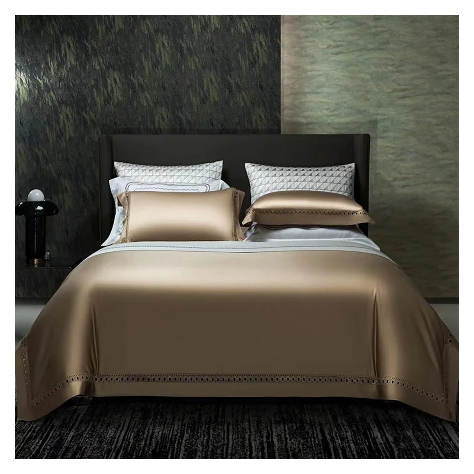 Sbcgfy Gold Duvet Cover Sets, 1500Tc Deluxe Egyptian Cotton King Size Duvet Cover Set Organic Washed Cotton, Linen Texture, Luxurious Soft Breathable Bedding Set,-Queen