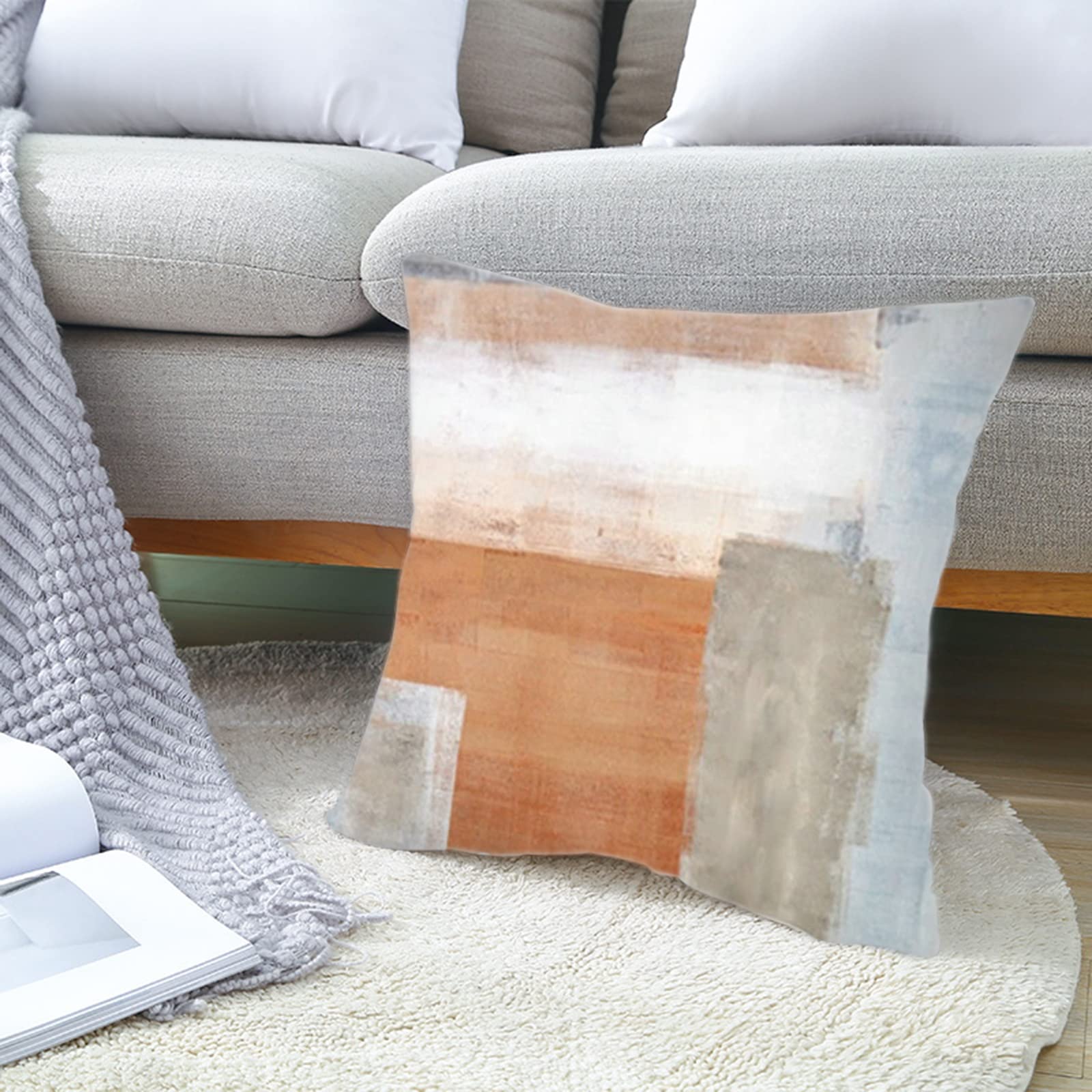 Daesar Cushion Pillow Covers for Living Room Sofa Pillow Cases 4 Pack Orange Grey White 20x20 Pillow Case Modern 50x50CM Lattice Geometric - Image 4