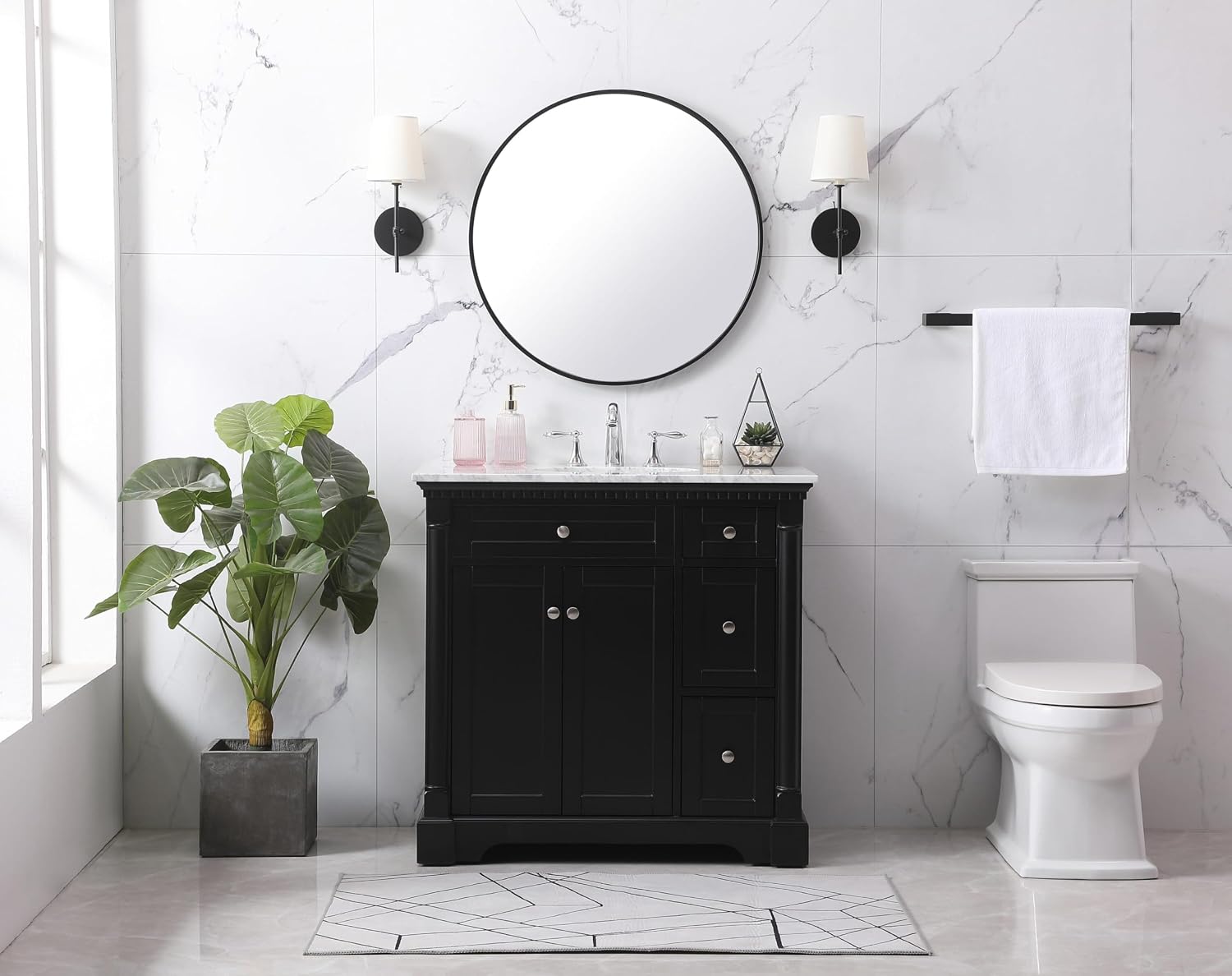 36 Single Bathroom Vanity, Soft-Close, Black