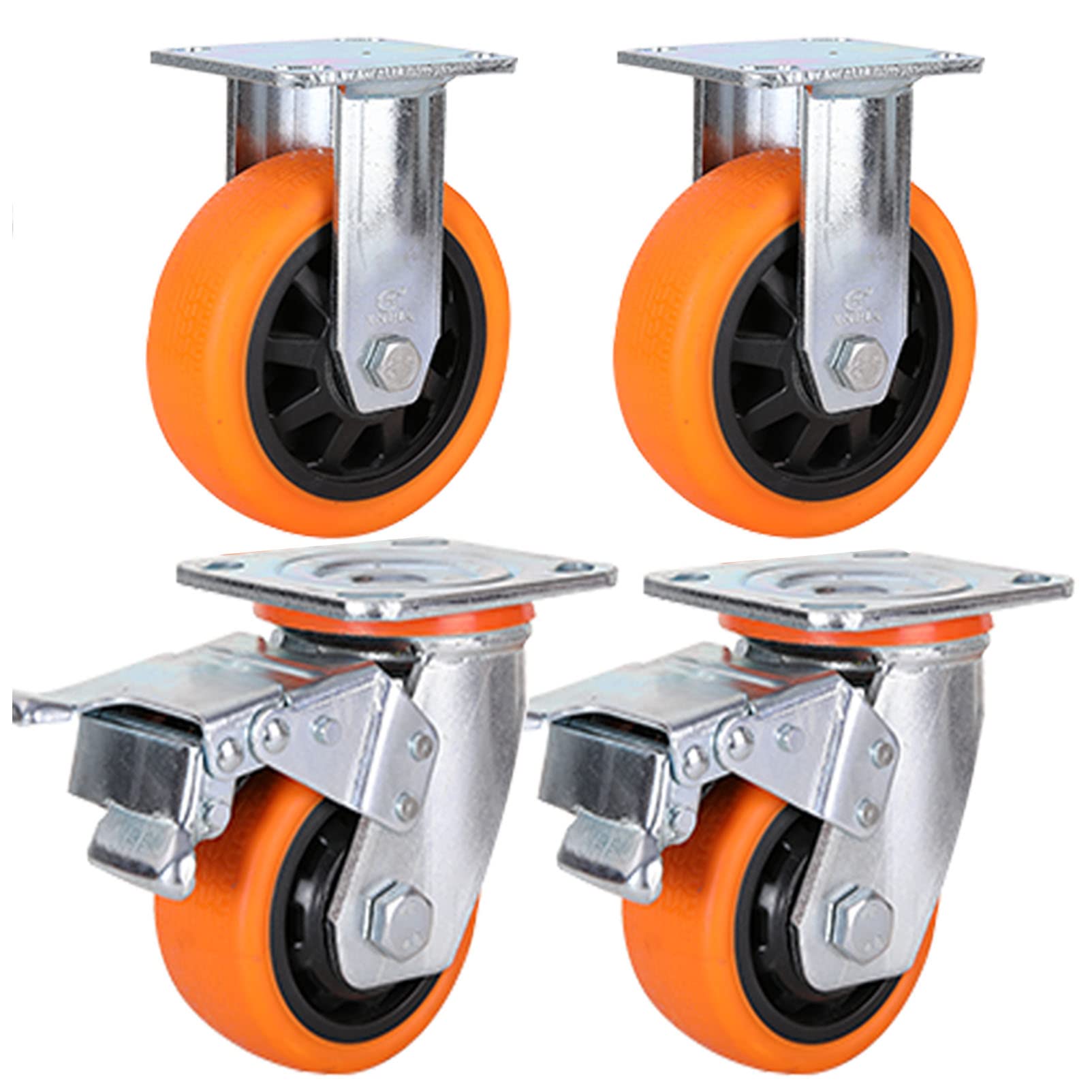 Juego de 4 Ruedas giratorias Poliuretano Alta Resistencia | Ruedas silenciosas con ruedas con rodamientos de bolas dobles for pisos de bancos de trabajo(125mmDirectional x2+Brake x2)