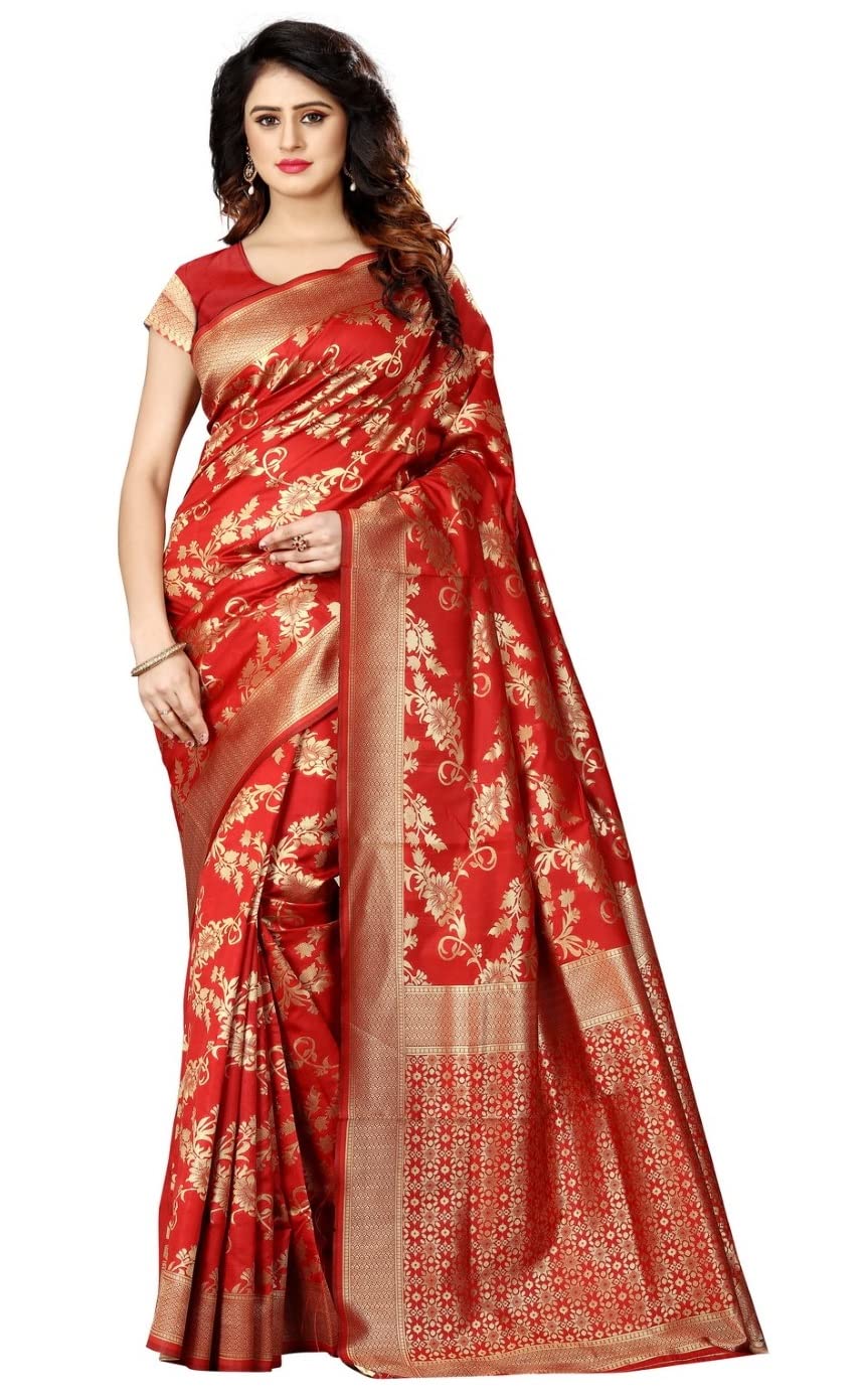 C J EnterpriseWomen's Banarasi Silk Saree Pure Kanjivaram Silk Saree Soft Wear kanchipuram Pattu Sarees Latest Cotton Sari With Blouse Piece for Wedding design sadi new ladies 2024 (Pari122 Maroon)
