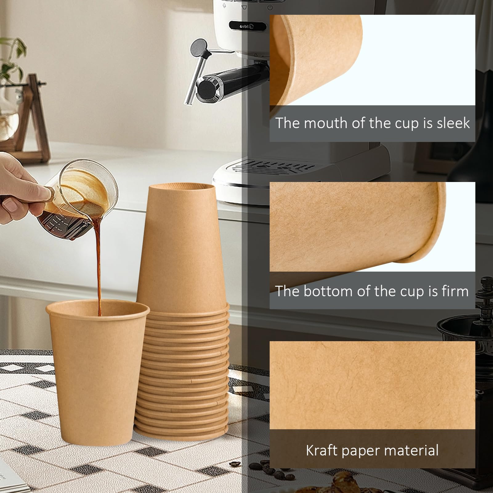 Clawsoff 180 Pack 12 oz Coffee Cups Brown Kraft Disposable Hot Paper Cups — Amazon image 3