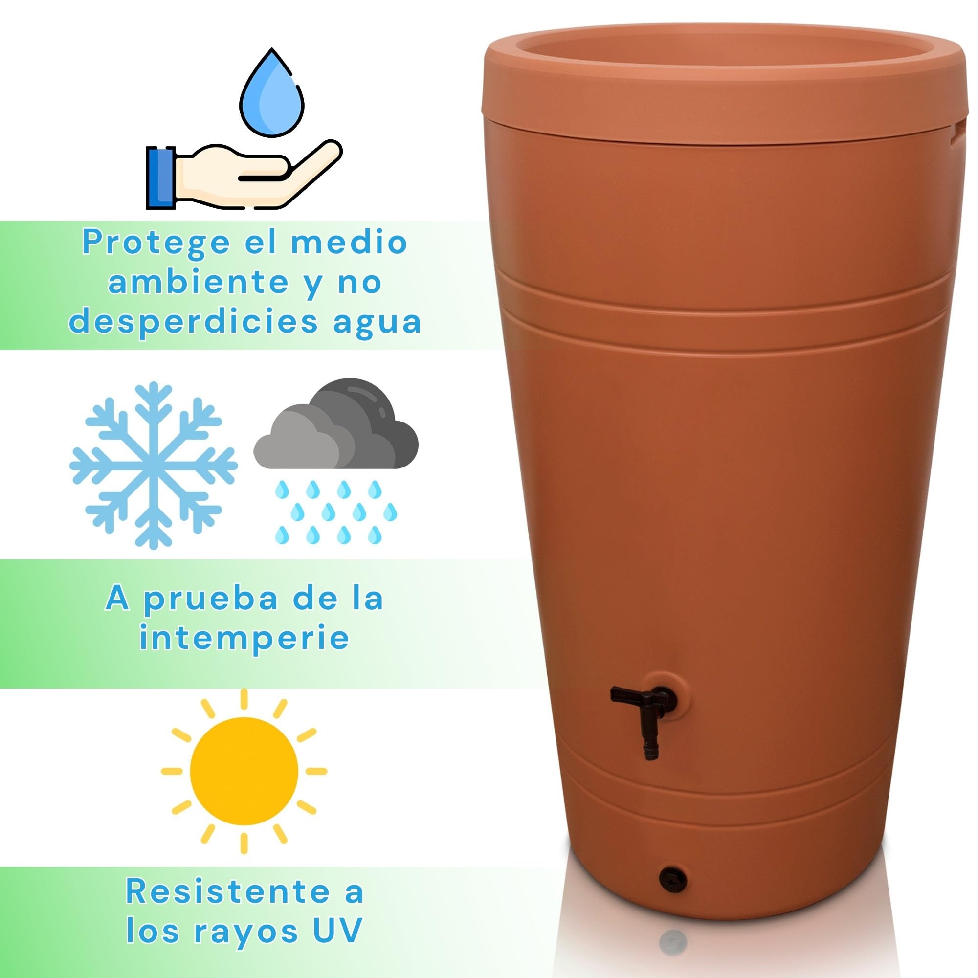 YourCasa Deposito Agua 230 litros [Diseño Decore] Barril de Lluvia Resistente a Las heladas de plástico – bidon Agua de Lluvia con Grifo – depósito de Agua para jardín (Terracotta)