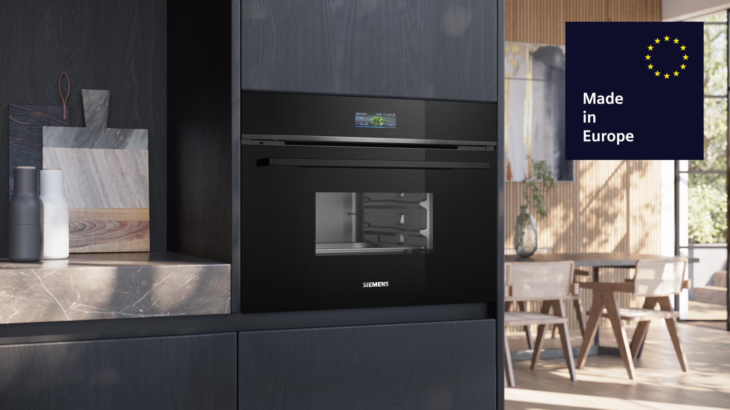 Siemens CD714GXB1, Smarter iQ700 Einbau-Dampfgarer, 60 x 45 cm, 1,3 L Wassertank, Regenerieren mit Dampf, Farb-Display, cookControl Automatikprogramme für beste Ergebnisse, Home Connect, Schwarz