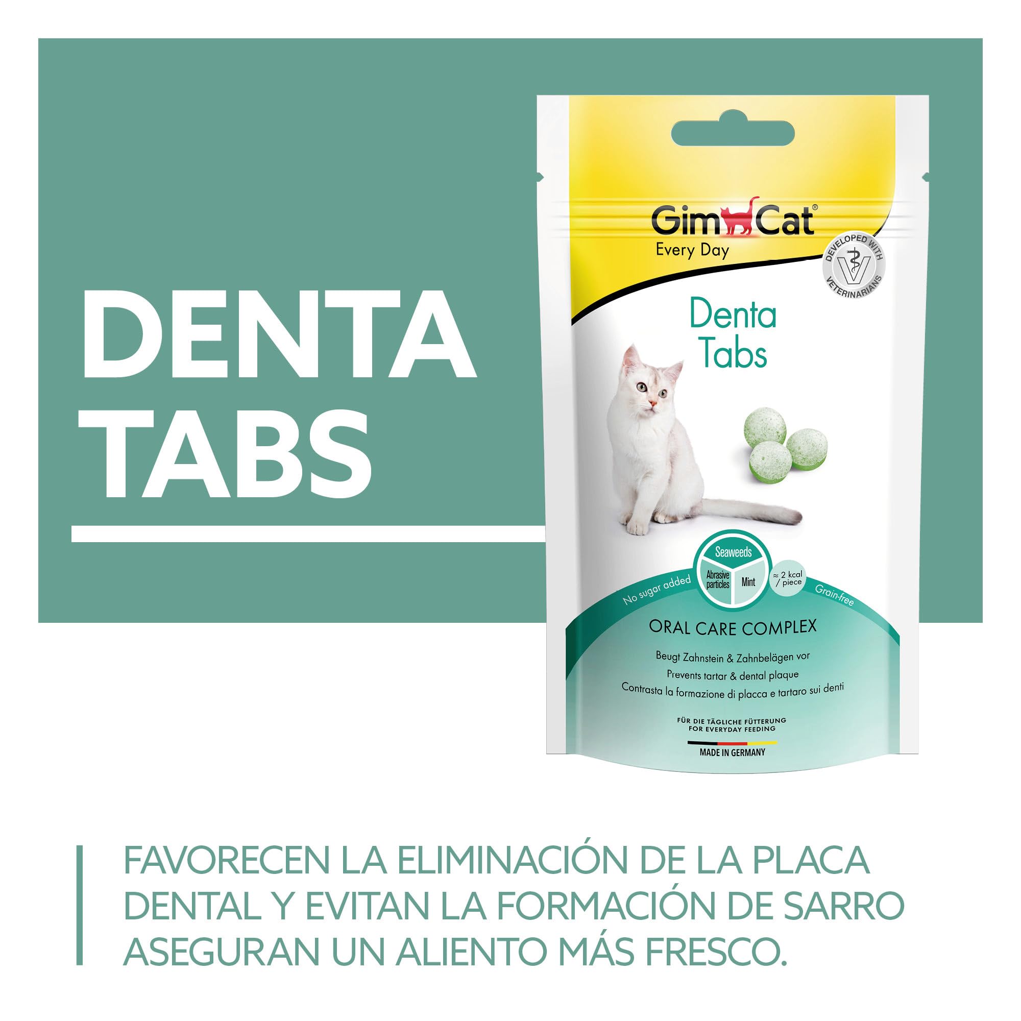 GimCat Denta comprimidos - Snack para gatos funcional que favorece el cuidado bucodental - Pack de 8 (8 x 40 g)