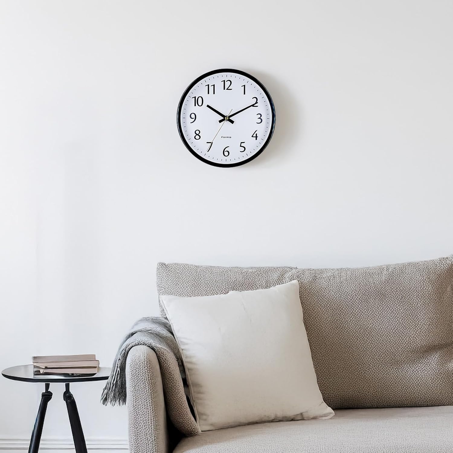 Formia HWC-012W-BK Wall Clock, Easy to Read Simple, Continuous Second Hand, Analog, Hodogaya Electronics Sales, Black