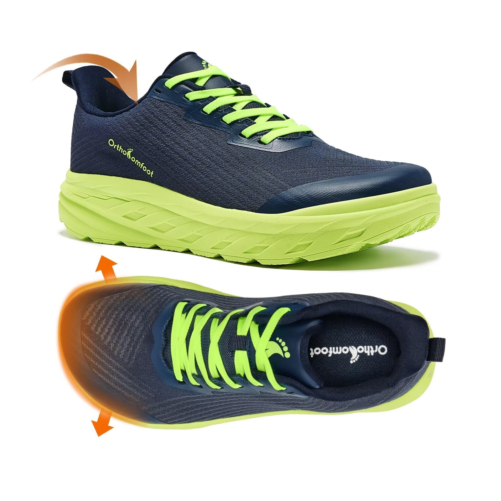 OrthoComfoot Orthopedic Diabetic Men's Wide Shoes: Comfortable Arch Support Running Sneakers, Plantar Fasciitis Wide Toe Box Work Tennis Outdoor Walking Shoes for Swollen Feet, Heel Pain