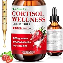 Cortisol Support Supplements for Men and Women, Cortisol Detox Hormone Balance with Magnesium, Ashwagandha, L-theanine, Phosphatidylserine for Lower Cortisol, Calm, Mood Support 60ML, strawberry