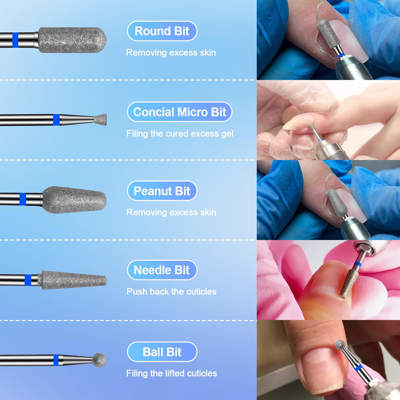 CGBE 10 Punte Fresa Unghie: 3/32 Pollici Punta Fresa Rimozione Gel - Professionale Punta da Trapano per Unghie con Manicure Portapunte - per Rimozione Cuticola Gel Acrilico - per Manicure Pedicure