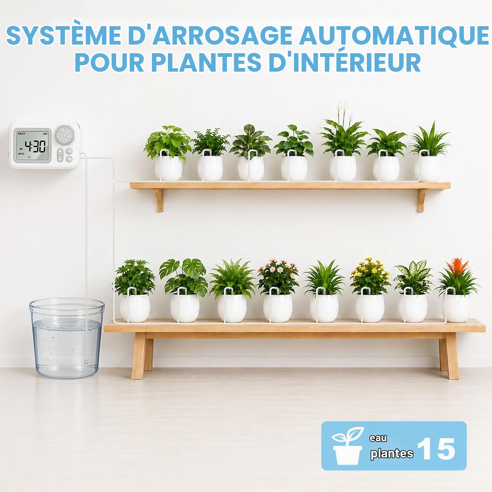 Landrip Système d'arrosage automatique - Arrosage automatique pour plantes d'intérieur - Idéal comme système d'irrigation de vacances pour jusqu'à 15 plantes en pot, parterre de fleurs, terrasse
