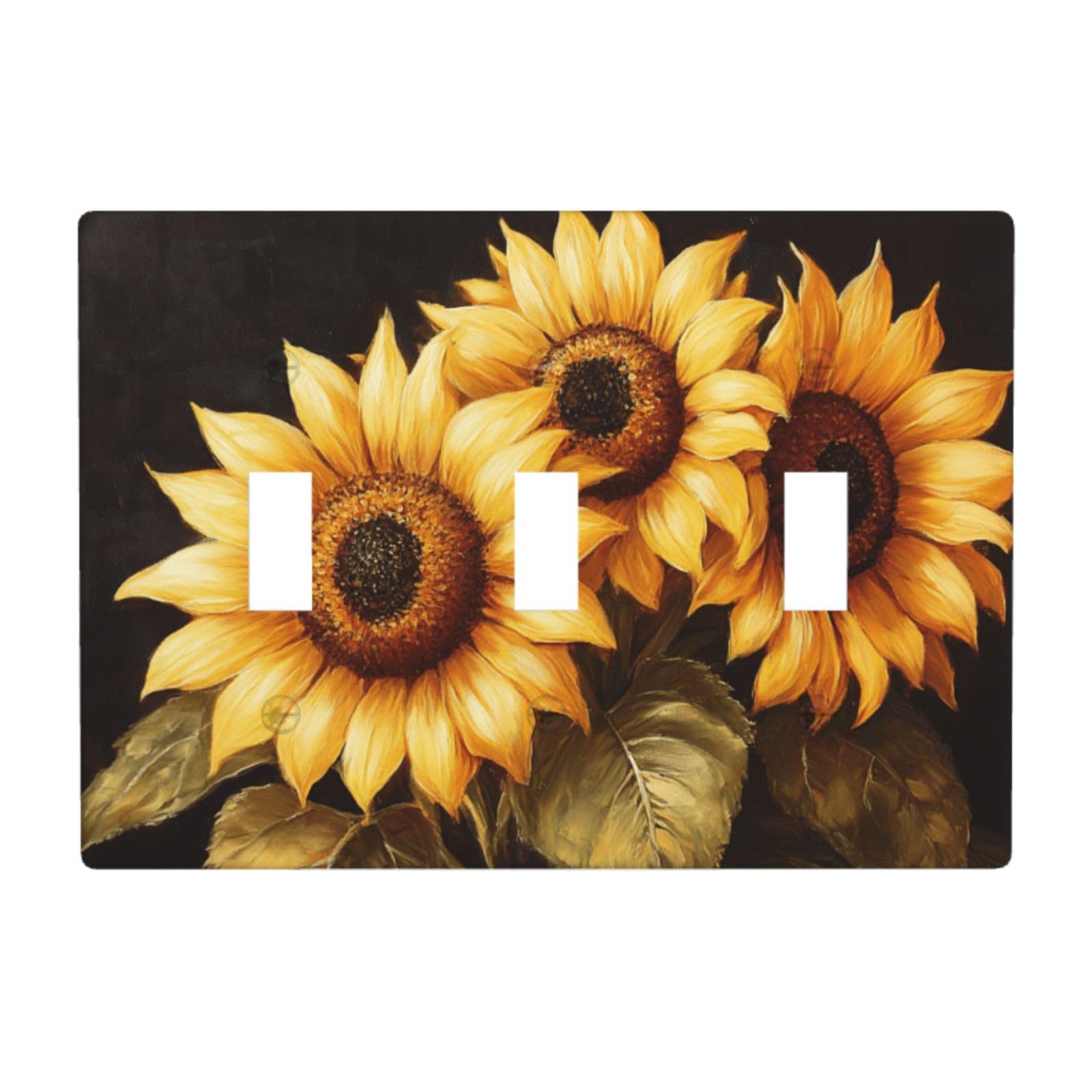 Woshuwo White Sunflowers Retro Vintage Light Switch Covers 3 Gang Triple Toggle Wall Plate Switchplate Electrical Faceplate For Bathroom Kitchen Bedroom Decor