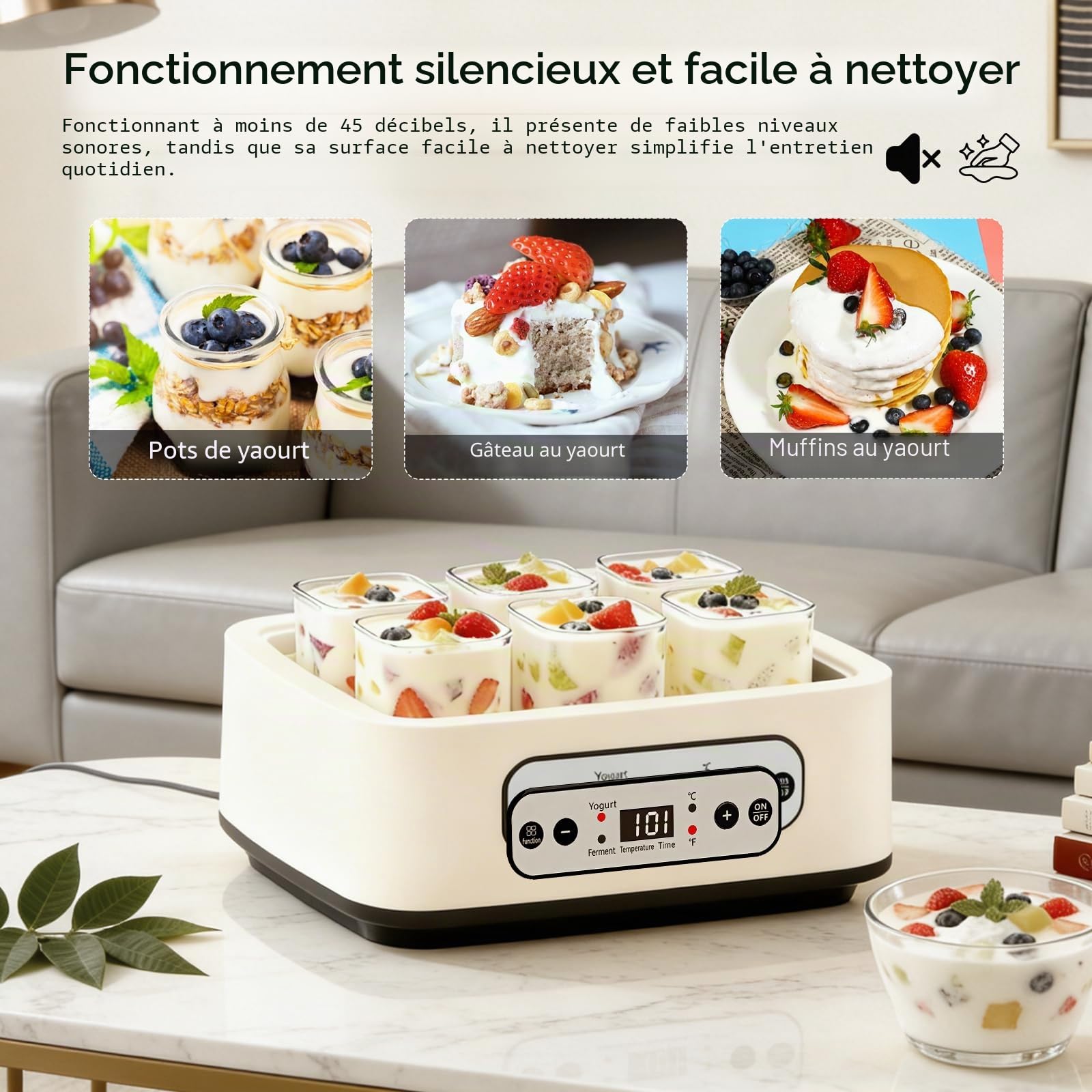 Yaourtière, Yaourtiere 1,6 L avec 6 Pots de 250 ml Yaourtière Électrique avec Minuterie Réglable de 1 à 99 Heures Contrôle de la Température de 21 à 48 °C et Écran LCD pour Yaourt Natto et Vin de Riz