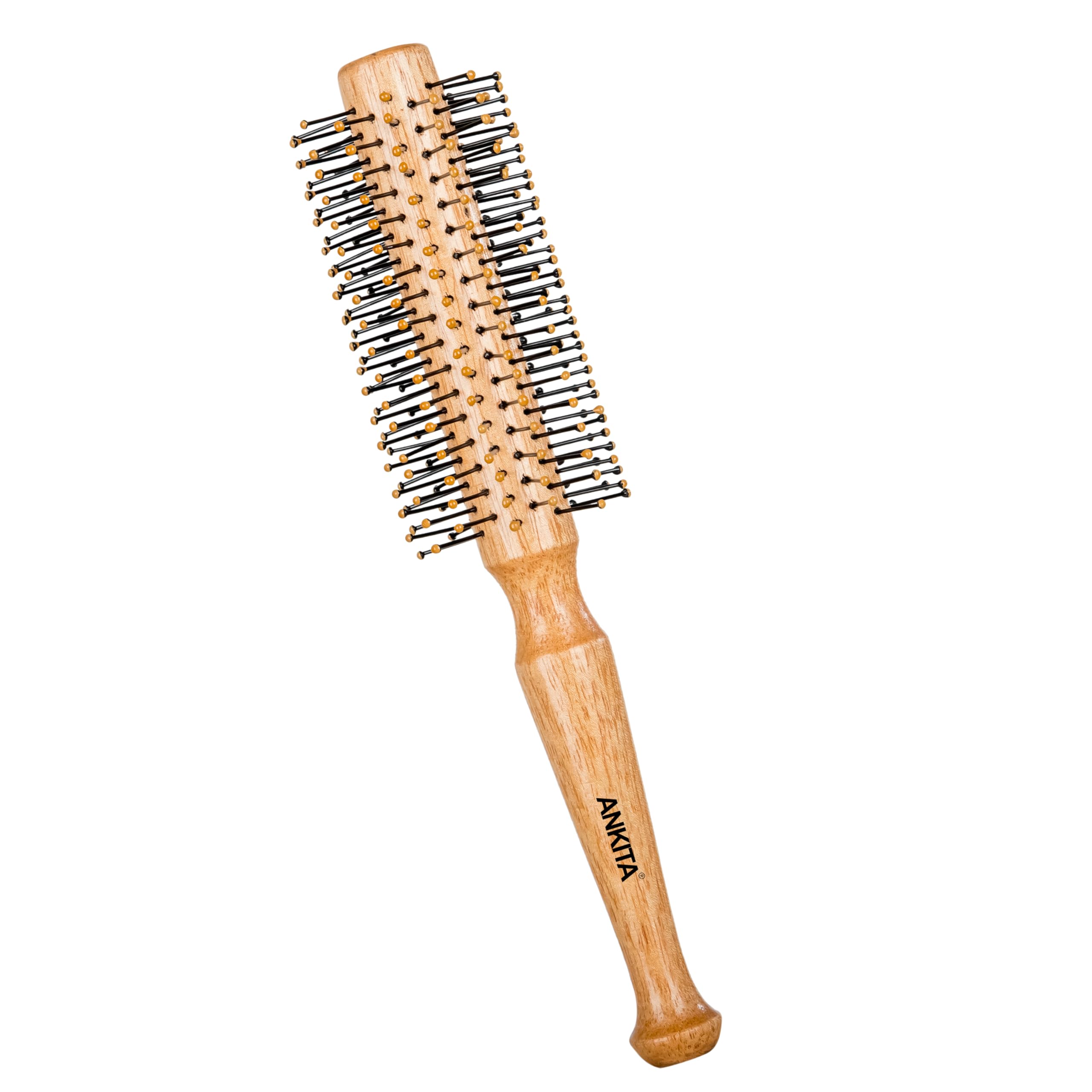 Ankita Round Wooden Hair Brush with Nylon Bristle|Hair Brush With Quality and Flexible Bristles|For Grooming, Straightening, Smoothing, Detangling Hair, Ideal for Men & Women (B6)