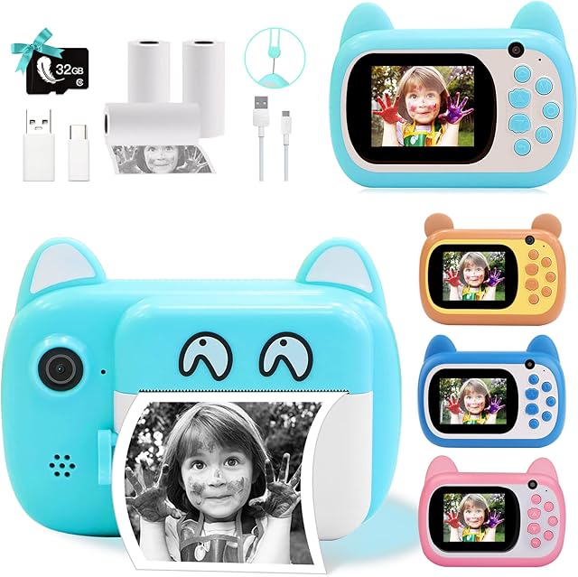 TOYOGO Instant Camera for Kids, 2.4 Inch LCD Screen Kids Print Camera, Digital Camera for Children with 6x Zoom, 24 M Pixels Dual Lens & 1080P Video Recorder, Gift for Boys and Girls