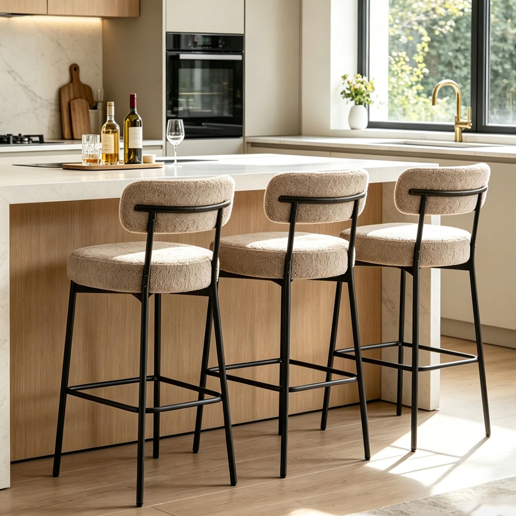 DYHOME Boucle Counter Height Bar Stools Set of 3