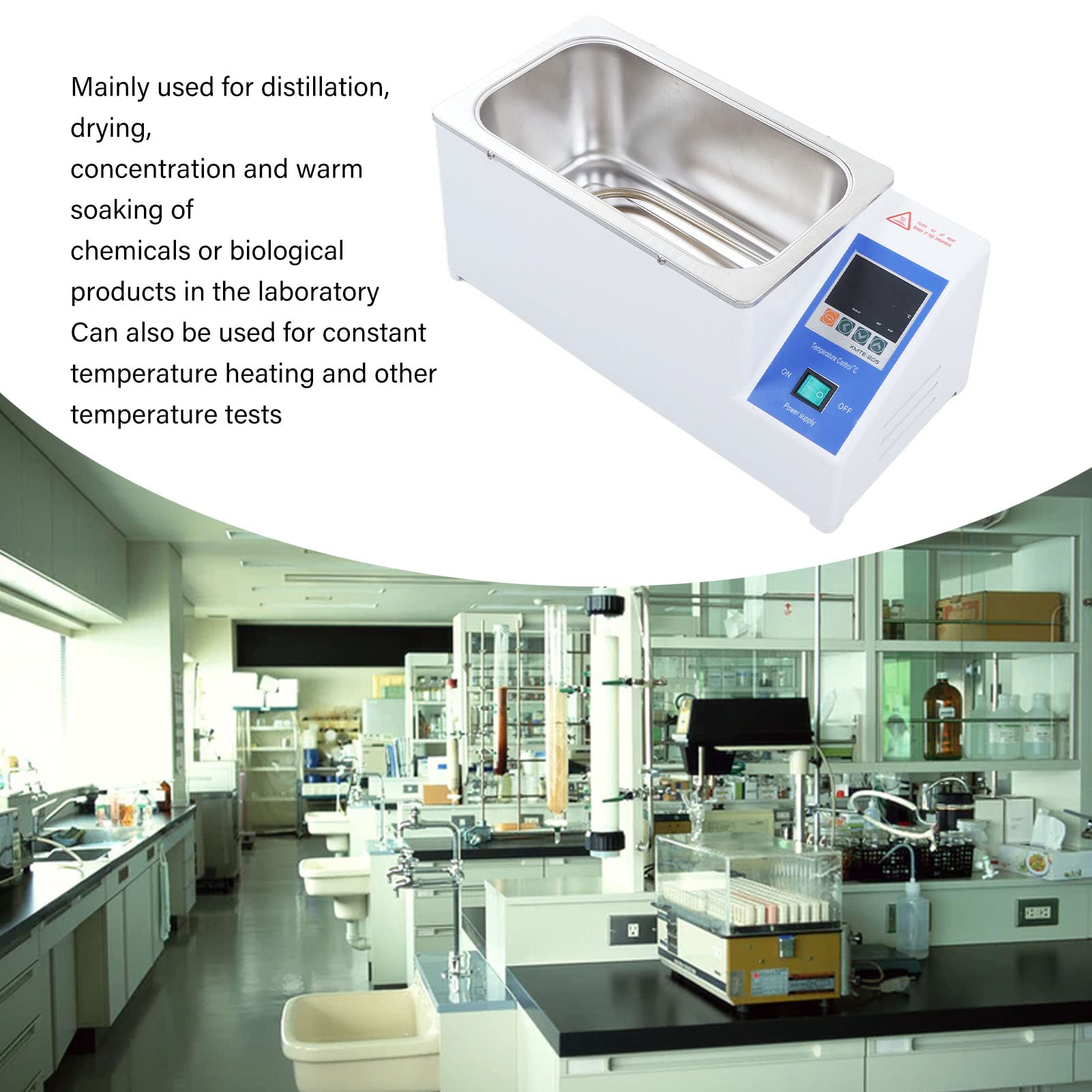 SEAFRONT Labor Wasserbad Thermostatheizung 600W 2 Loch Digital Thermostat Wasserbad WasserbadbehäLter mit Konstanter Temperatur und Zeitsteuerung EU Stecker 220 V