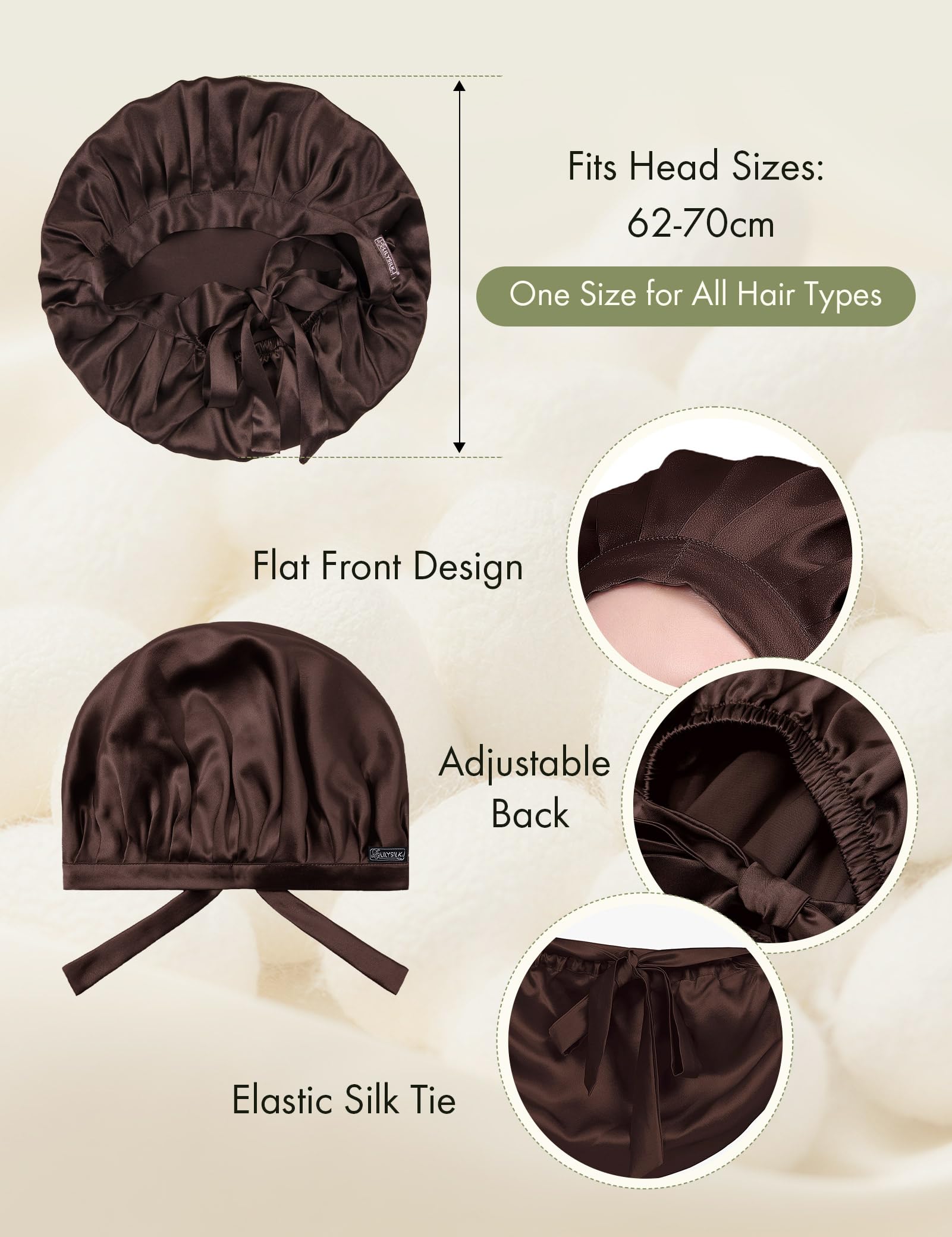 LilySilk 100% Mulberry Silk Adjustable Sleep Bonnet, Medium