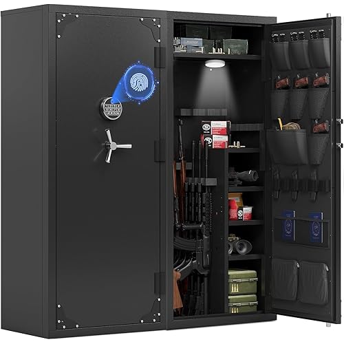 KAER Biometric Gun Safe 18-20 Gun Safe for Rifle and Pistols with Removable Racks Pistol Pouches Adjustable Shelves Large Rifle Safe for Home Defense Hunting Enthusiasts for AR-15 Rifle Shotguns