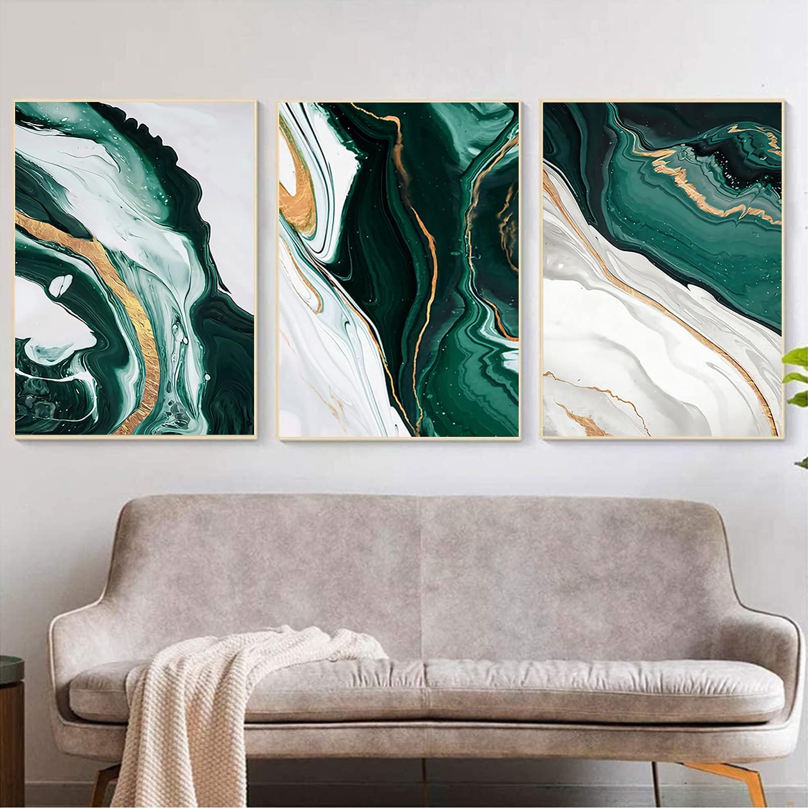 Modern Abstract Dark Green Gold Foil Lines Marble Canvas Art Paintings Living Room Bedroom Posters Prints Wall Poster Home Decor No Frame, 16X24X3inch Unframed