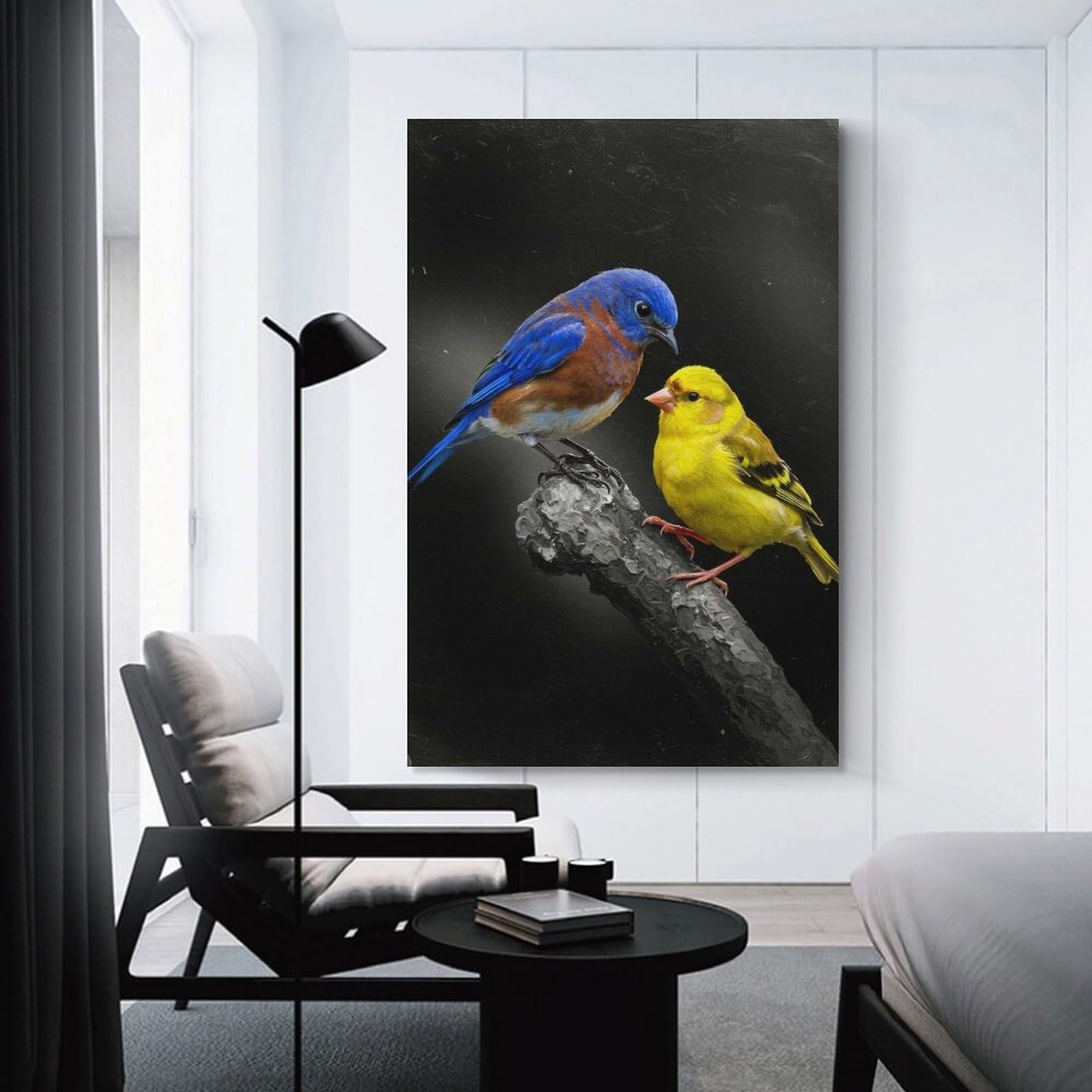 Junmoney Unframe-Style-13 Home Decor Wall Art Bluebird And Yellow Bird On Branch, 16X24inch(40X60cm), For Bedroom Decor, Cosy Corners Or Studios, Decorative Wall Art For Cosy Rooms