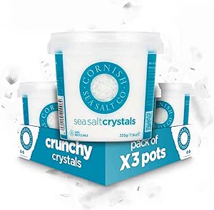 Cornish Sea Salt - Crystals - Crunchy Mineral Crystals with Calcium, Potassium and Magnesium and Reduced Content of Sodium - Spices for Cooking, Cooking Salt - 3 x 225g