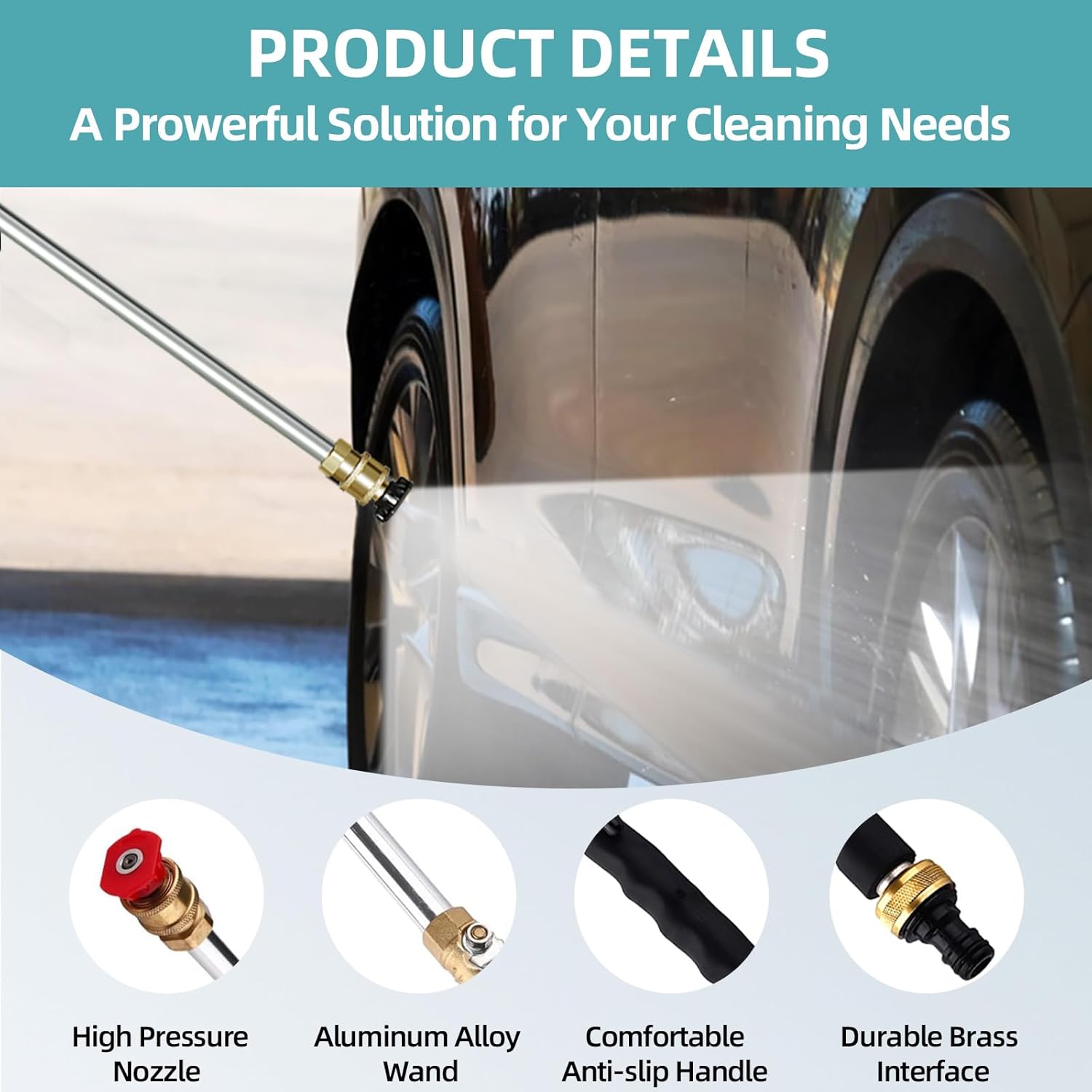 Condition photo showing New/Like New for jet nozzle high pressure hose nozzle for garden hose, jet nozzle hose wand with 3 different tips, quick connectors, for washing cars, porch, garden, black 18in