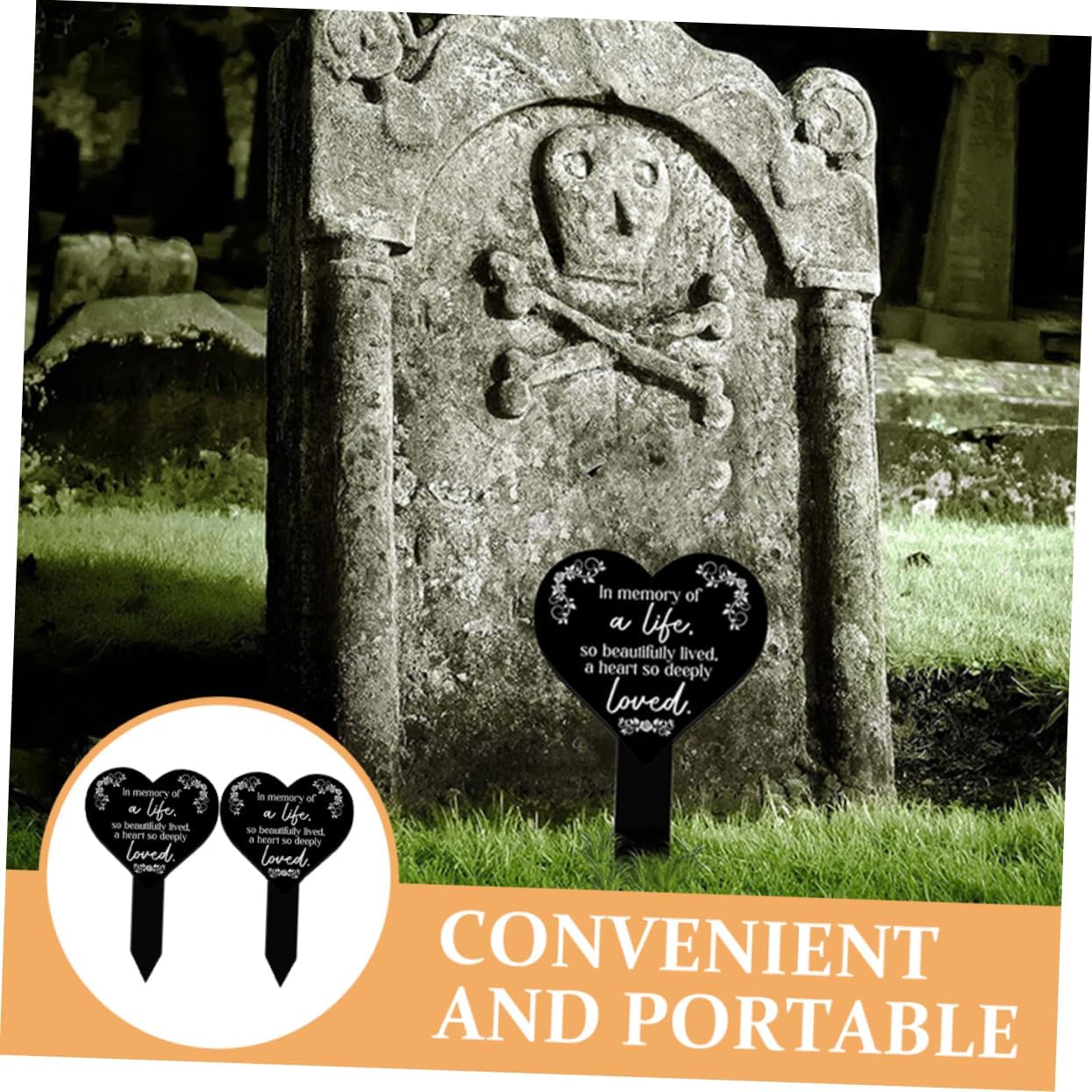 Versatile Acrylic Memorial Stake 2 Units Heart Design Cemetery Marker Easy Maintenance Yard Decorative Sign